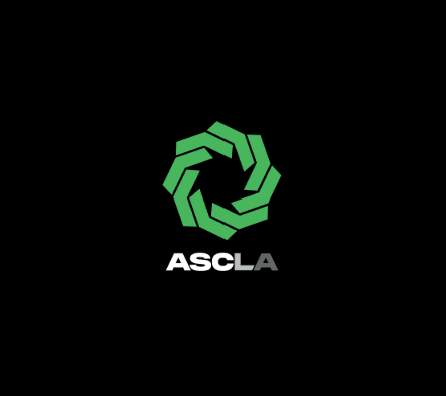 ASCLA logo featuring a green geometric circular icon on a black background.