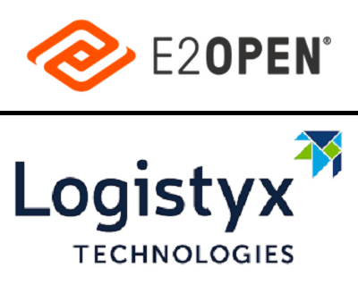 Logos for E2open and Logistyx Technologies stacked vertically.