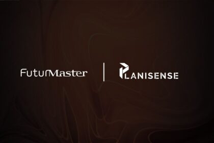 The FutuMaster and Planisense logos side-by-side on a dark, abstract background.