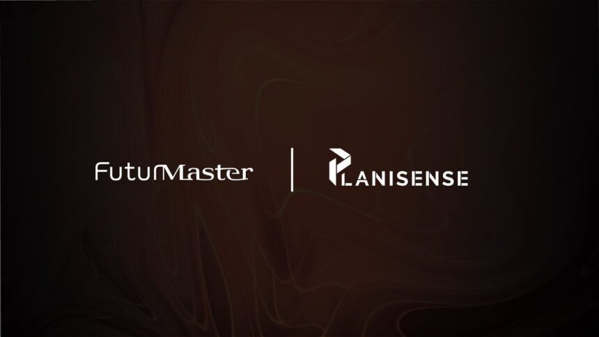 The FutuMaster and Planisense logos side-by-side on a dark, abstract background.