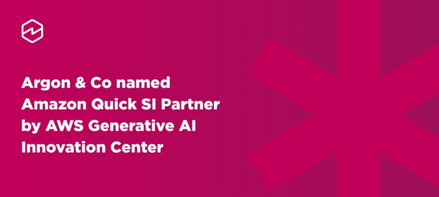 Argon & Co announcement graphic stating the company has been named an Amazon Quick SI Partner by the AWS Generative AI Innovation Center.